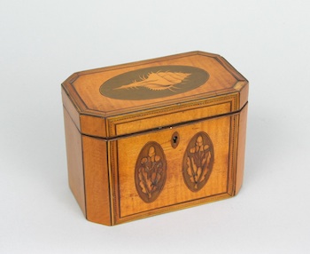 Appraisal: An Inlaid Wood Tea Caddy with Hinged Lid Approx x