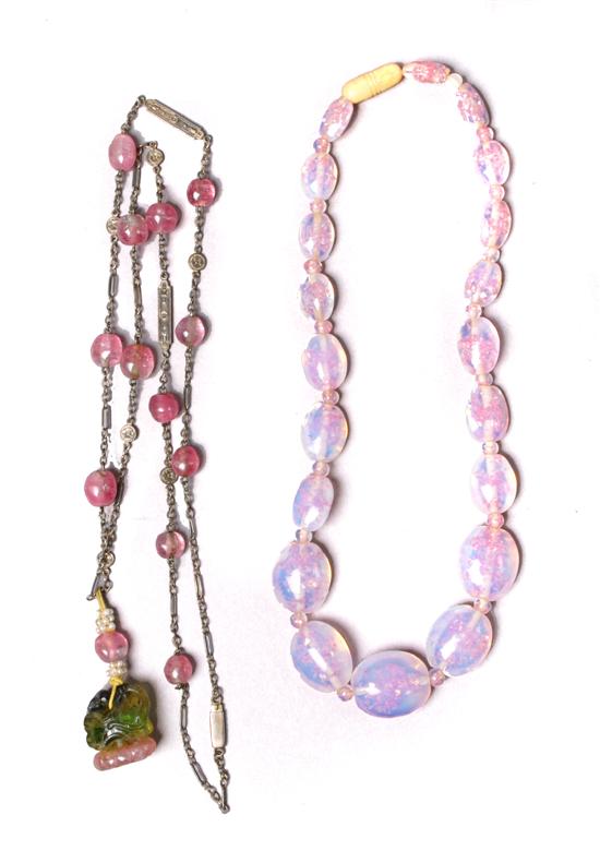 Appraisal: A Chinese Silver Chain with Spaced Rose Quartz Beads Length