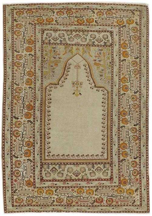 Appraisal: GHIORDES antique Beige mihrab with light blue spandrels broad border