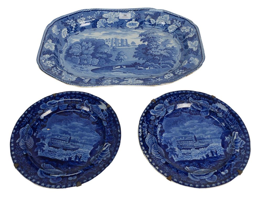 Appraisal: Three Piece Blue and White Staffordshire Group to include platter