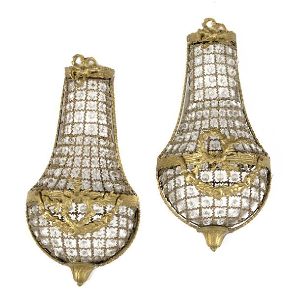 Appraisal: Four bronze and crystal wall sconces height in width in