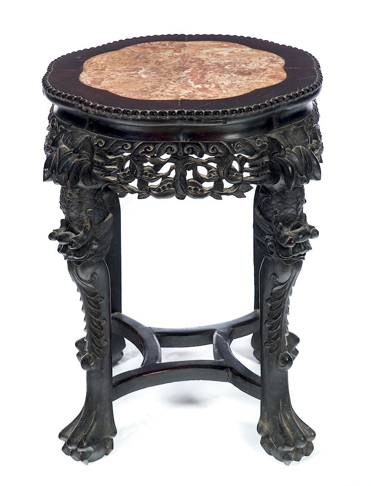 Appraisal: Chinese Teakwood Marble Top Stand Good condition with normal wear