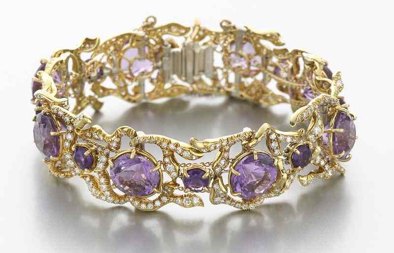 Appraisal: Julius Cohen K amethyst and diamond braceletmounted with round mixed