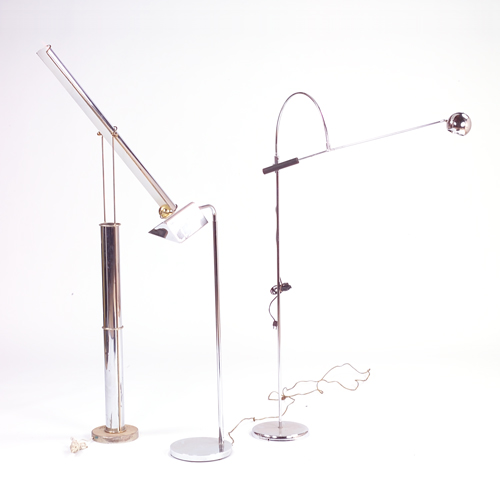 Appraisal: Three chrome floor lamps one Kovachs one Lightolier Unmarked Tallest