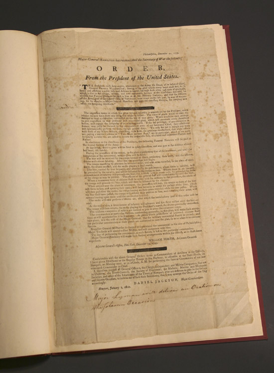 Appraisal: Washington George Broadside Announcing Washington's Death to the Army Major-General