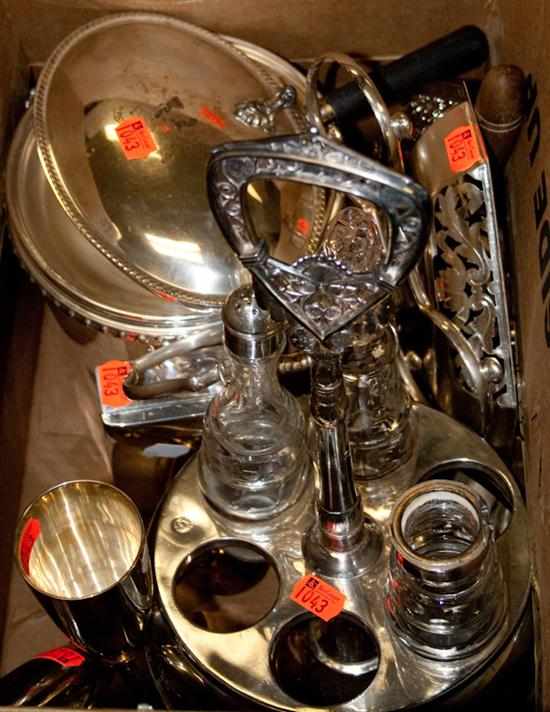 Appraisal: Assorted silver-plated articles including silent butler cruet set wine stems