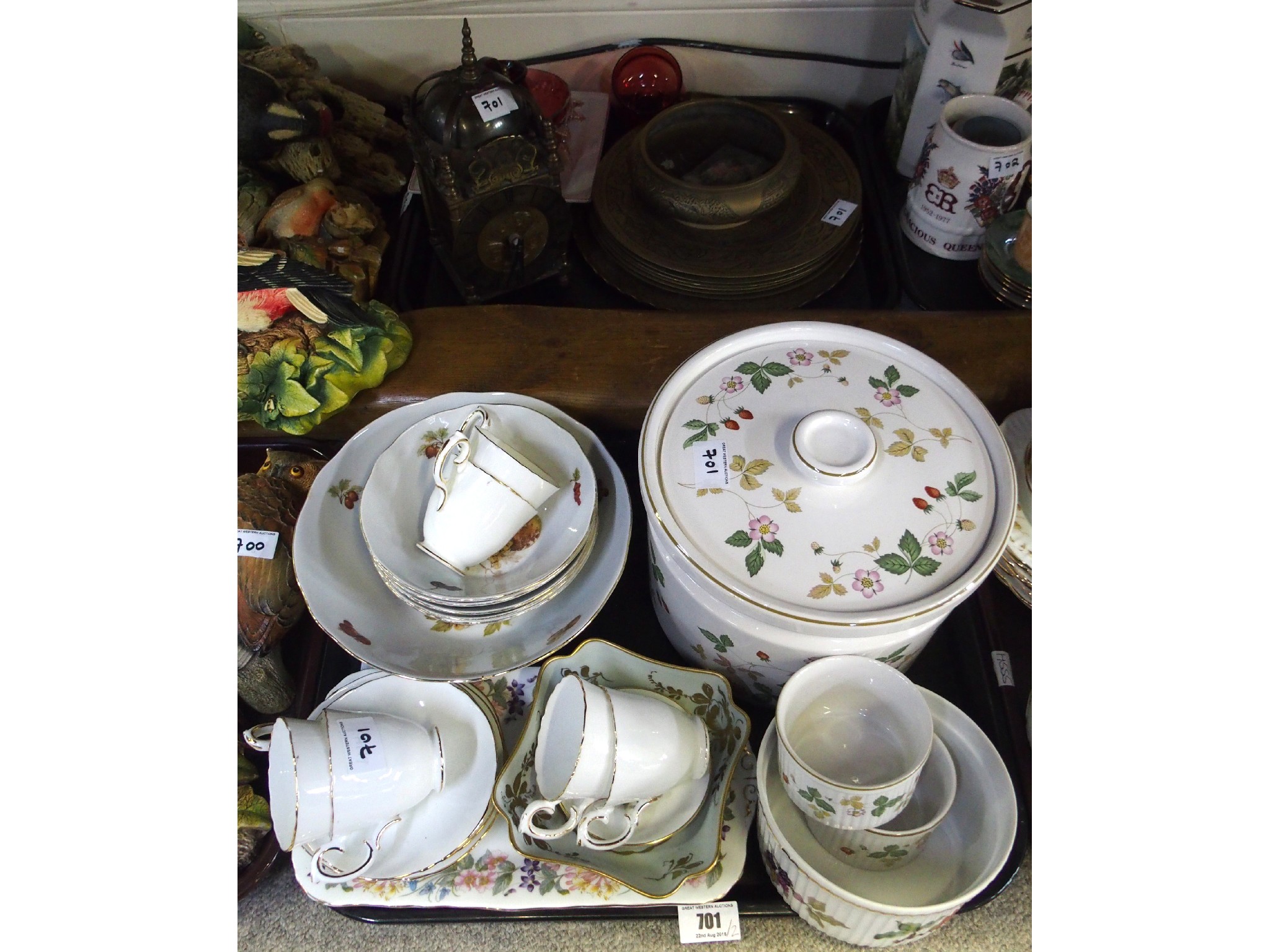 Appraisal: Two trays comprising Crown Staffordshire tea set Wedgwood ramekins brass