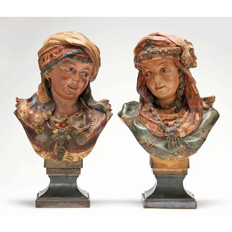 Appraisal: Pair of Continental Orientalist Terracotta Busts early th century a