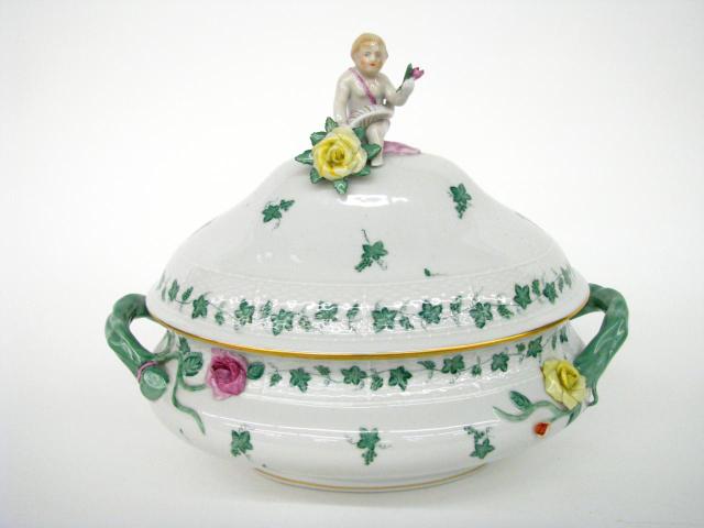 Appraisal: Herend Hungarian porcelain handled tureen with grape and vine motif