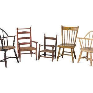 Appraisal: Five Children's Chairs American th Century comprising two Windsor chairs