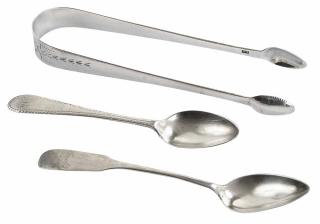 Appraisal: Three Pieces Enos Reeves Coin Silver Flatware including sugar tongs