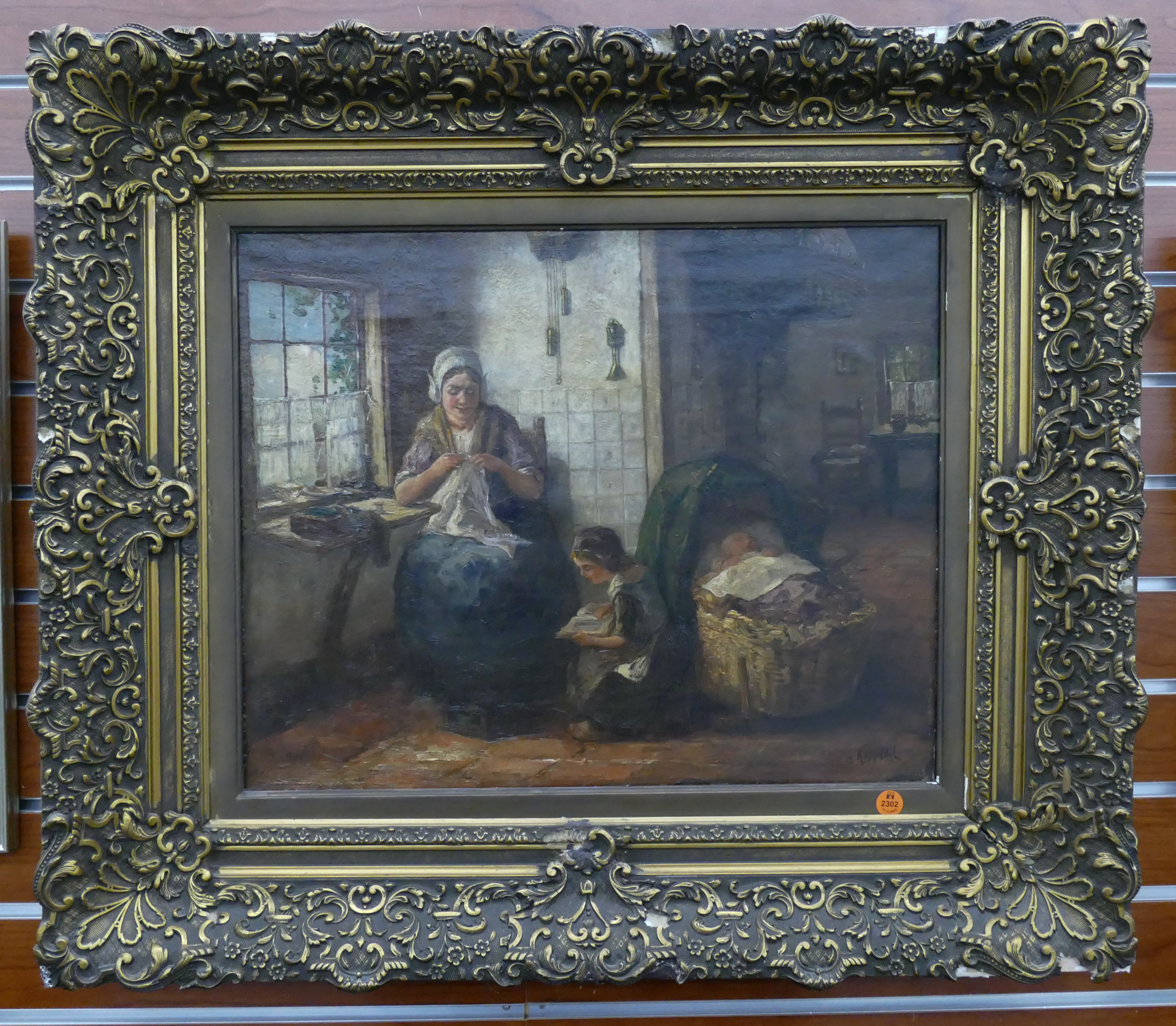 Appraisal: Cornelis Koppenol - Netherlands Interior Genre Scene Mother Children Oil