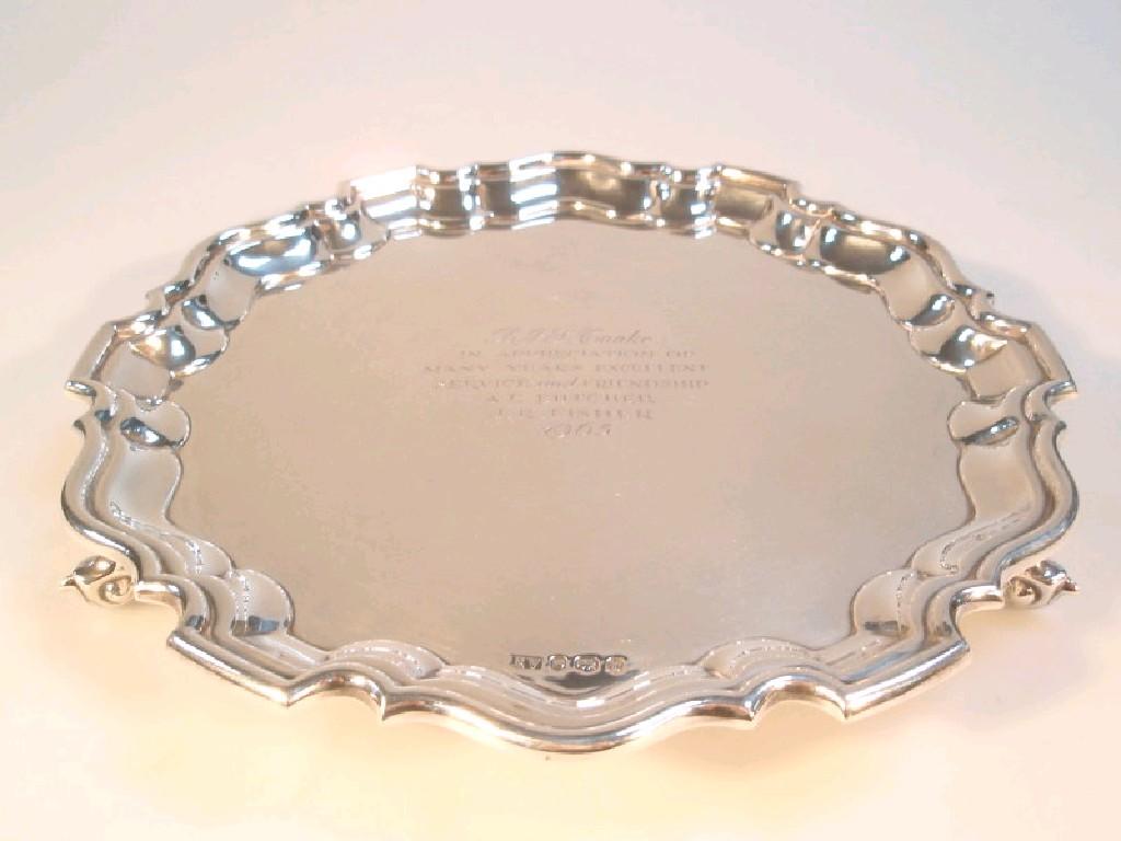 Appraisal: An Elizabeth II silver salver by Viners Sheffield with a