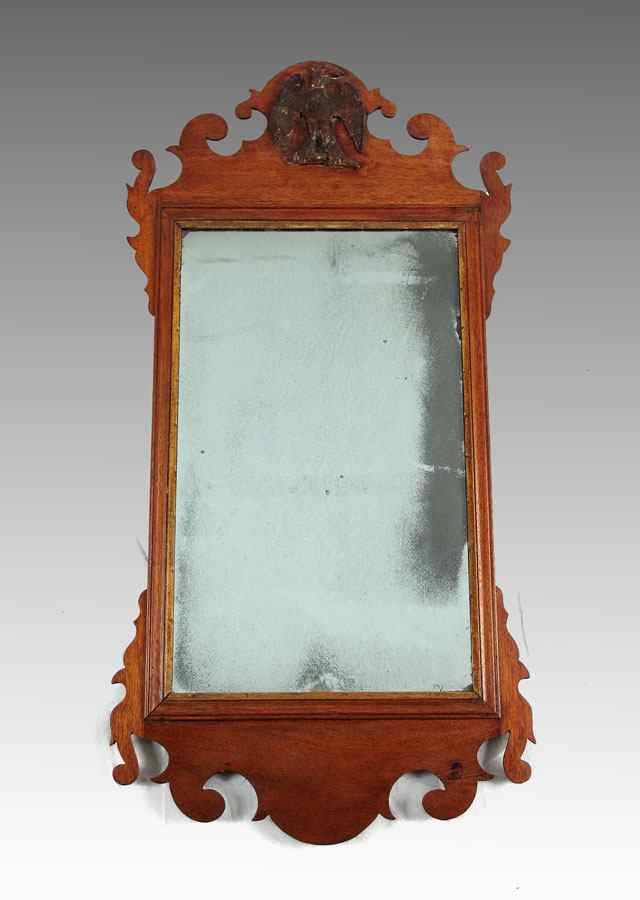 Appraisal: EARLY TH C CHIPPENDALE TYPE MIRROR Chippendale form tigered wood