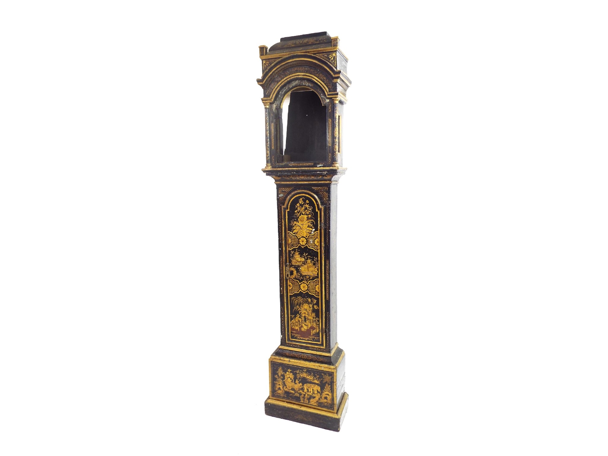 Appraisal: Chinoiserie black lacquered case with aperture for a arched dial