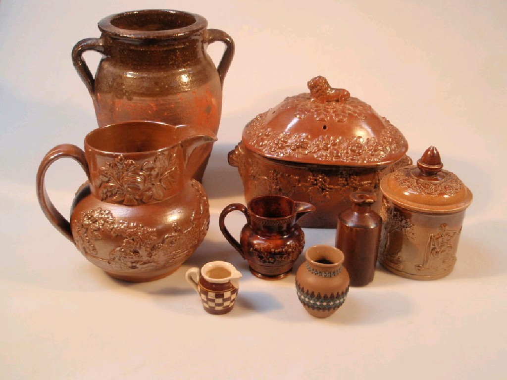 Appraisal: Saltglaze stoneware pottery including tureen and cover tobacco jar jug