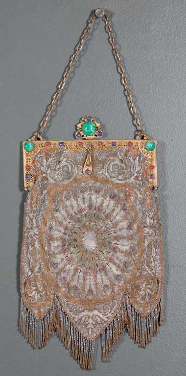 Appraisal: Edwardian beaded handbag late th century Estimate - Beaded fringe