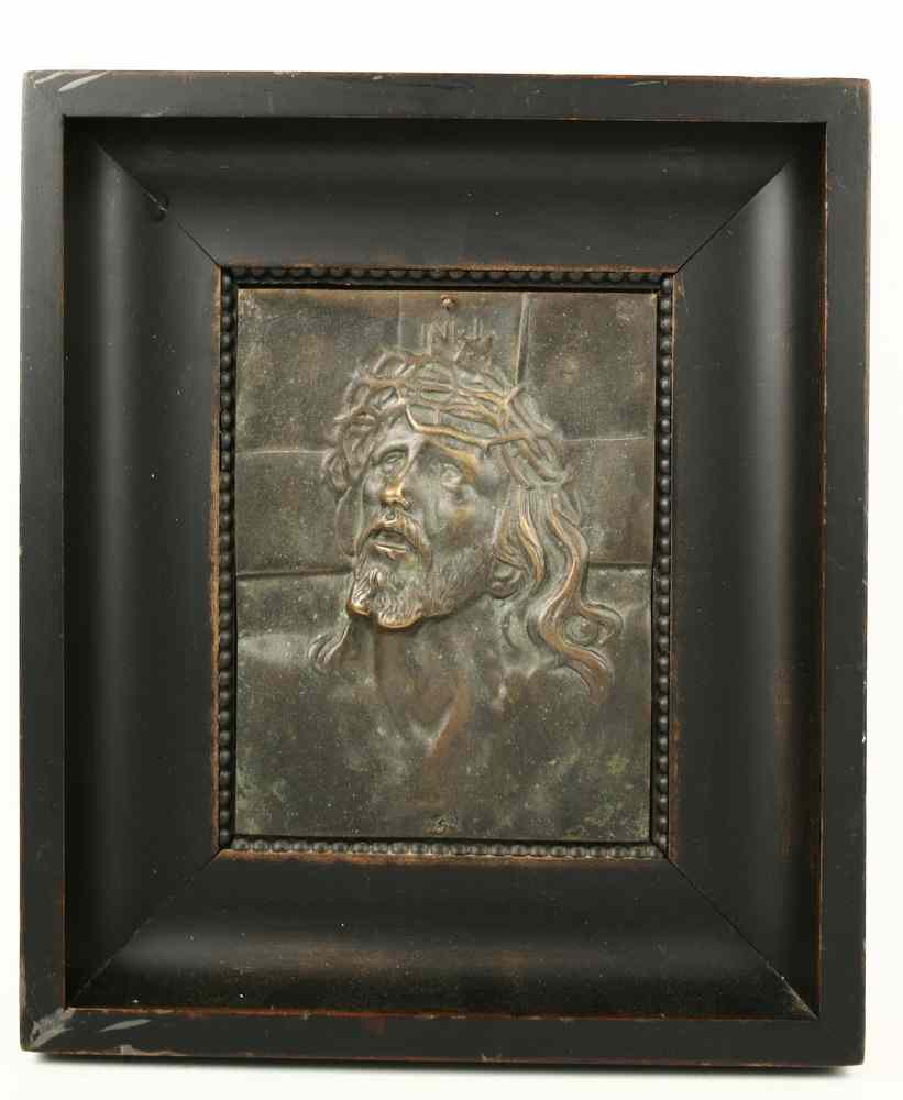 Appraisal: BRONZE BAS RELIEF - Head of Christ on Cross with