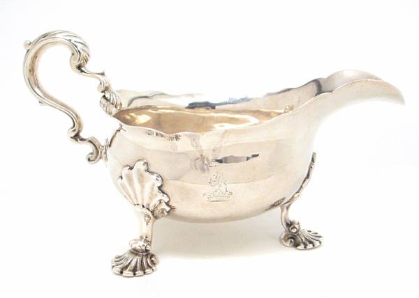 Appraisal: A George II silver sauce boatFuller White London With crest