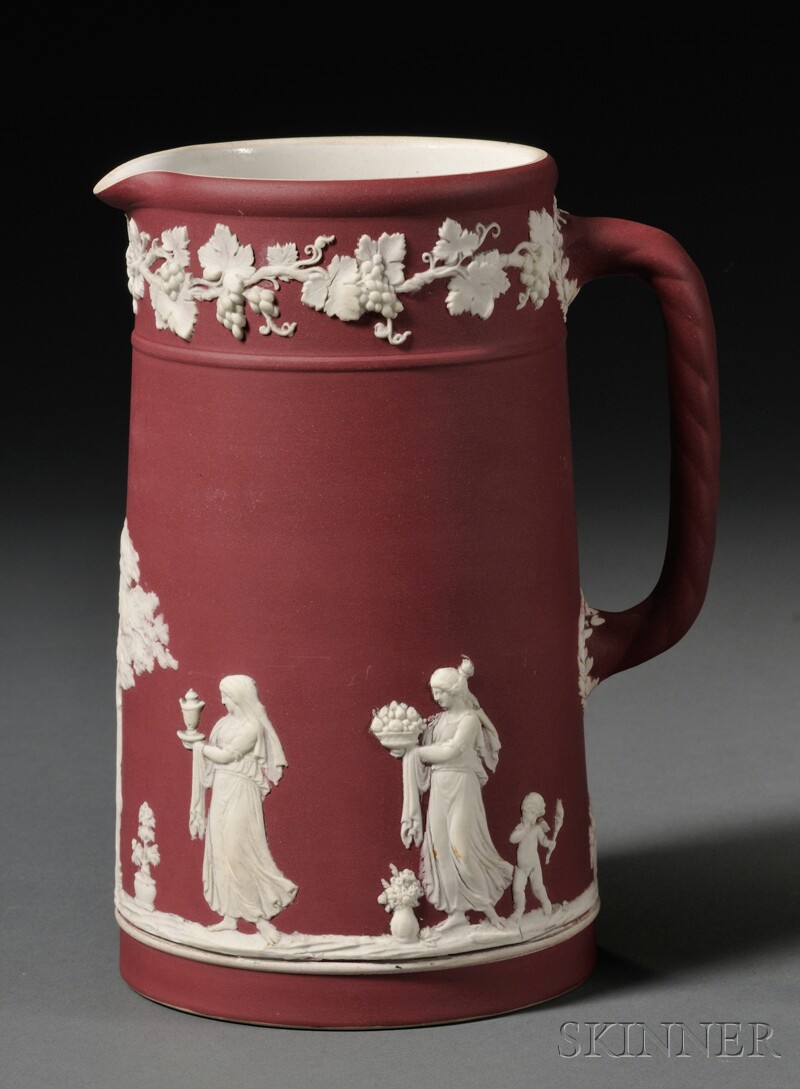 Appraisal: Wedgwood Crimson Jasper Dip Tall Jug England c applied white