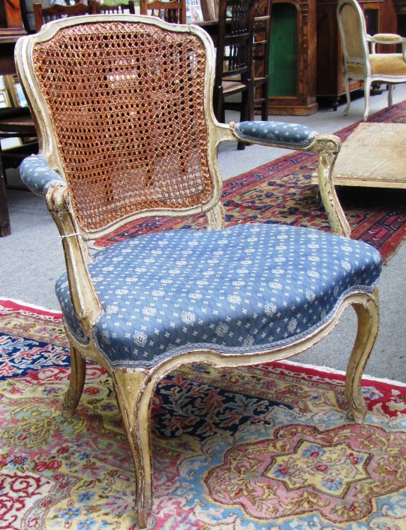 Appraisal: A set of four painted mid th century fauteuils with