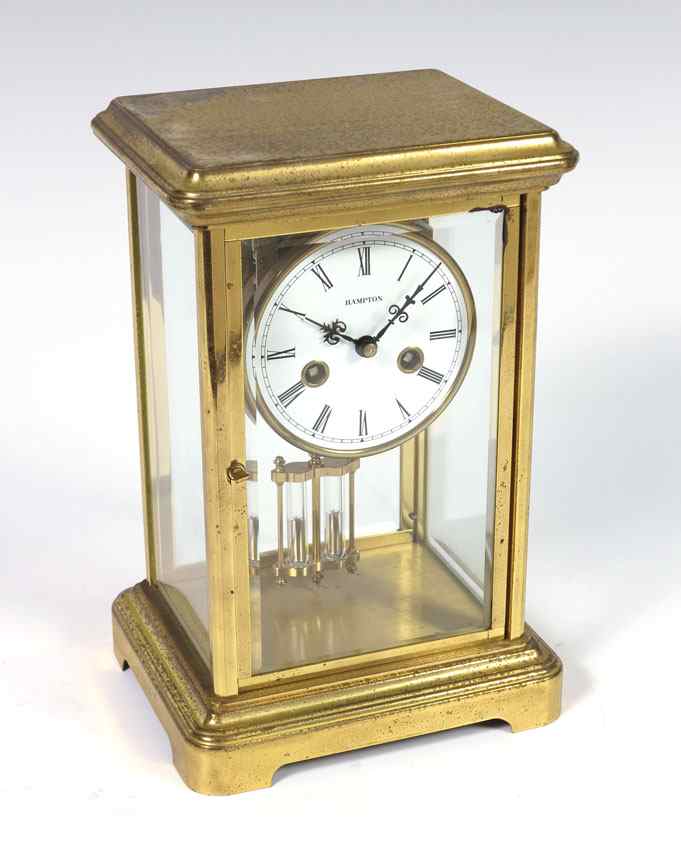 Appraisal: HAMPTON DOUBLE BELL REGULATOR CLOCK Brass case with beveled glass