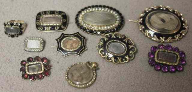 Appraisal: Georgian Victorian Hair Jewelry Lot Includes gold and gold filled