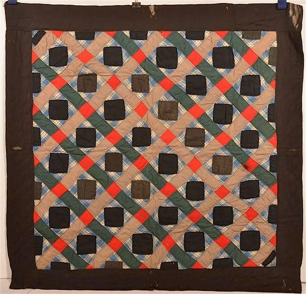 Appraisal: Antique Amish Geometric Patchwork Crib Quilt Antique Amish Geometric Pattern