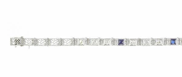 Appraisal: A diamond blue stone and platinum bracelet estimated total diamond