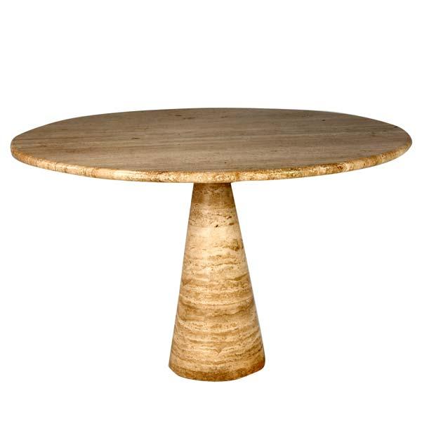 Appraisal: STYLE OF ANGELO MANGIAROTTI Circular travertine dining table on pedestal