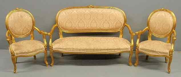 Appraisal: Louis XVI style gilded child's parlor suite settee h x