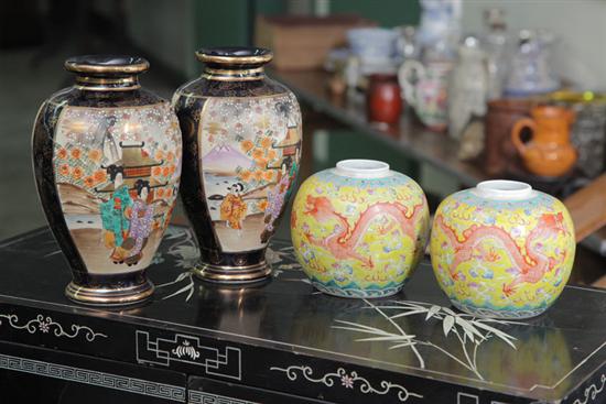 Appraisal: THREE PAIR OF ASIAN VASES Two pair are Satsuma with