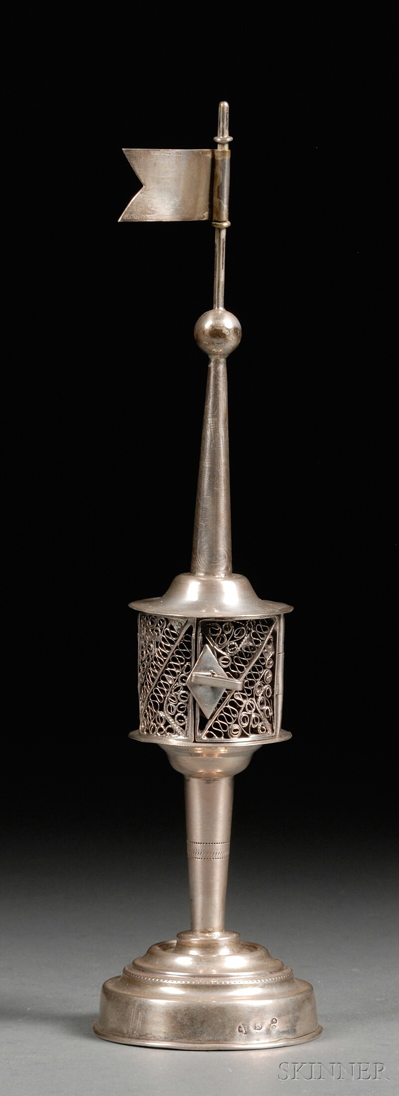 Appraisal: German Silver Tower-form Besamim Box Spice Container Berlin the slender