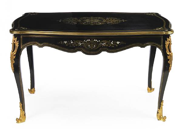 Appraisal: A Napoleon III mother-of-pearl and brass inlaid ebonized bureau plat