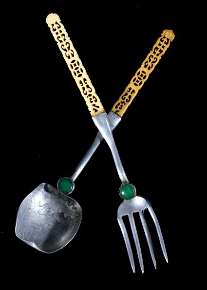 Appraisal: Chinese Aluminum and Bone Serving Spoon and Fork For your