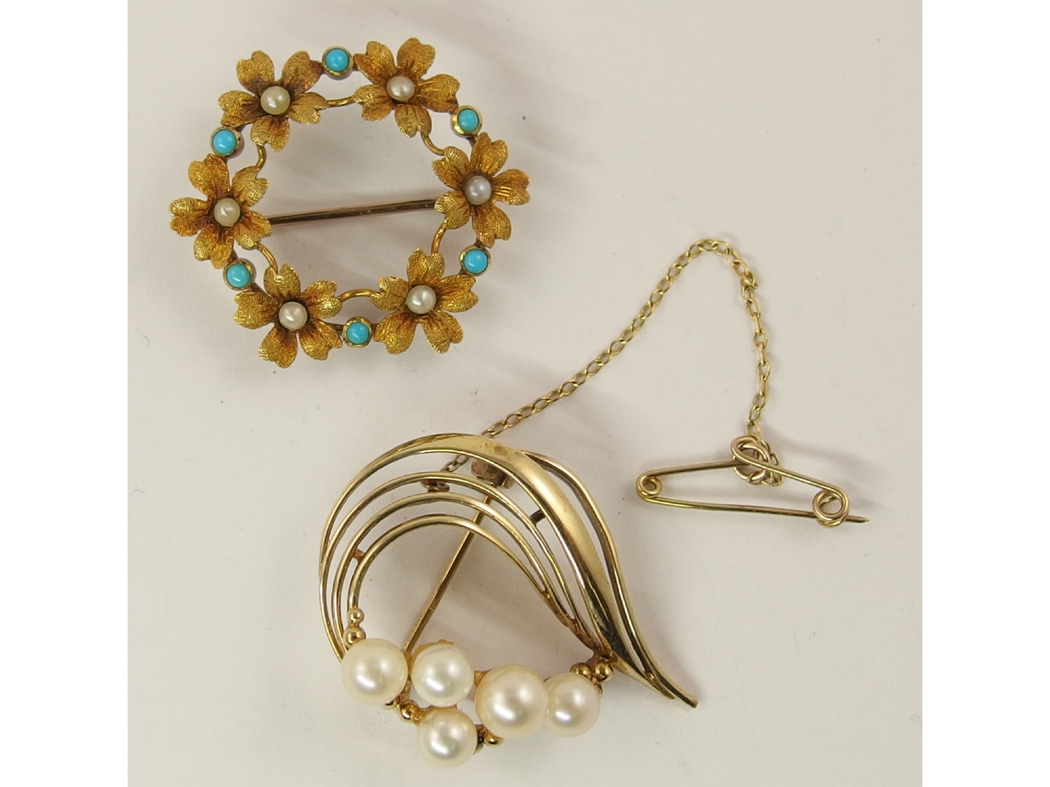 Appraisal: A ct brooch set with turquoise and pearls and a