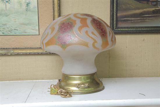 Appraisal: TABLE LAMP Brass base with gilt and rose decorated mushroom