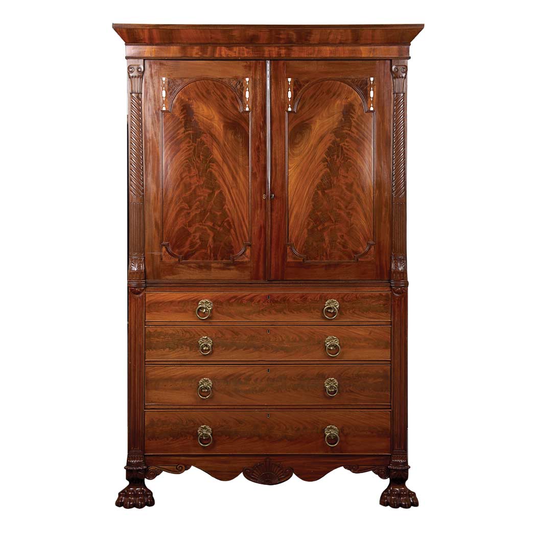 Appraisal: Colonial George IV Bone Inlaid Rosewood and Mahogany Linen Press