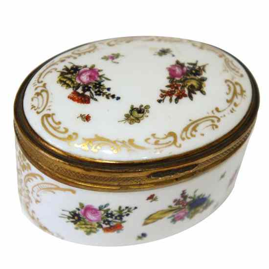 Appraisal: A Continental Gilt Metal Mounted Porcelain Snuff Box circa of