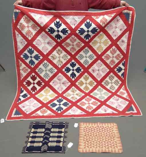 Appraisal: Textile lot including bear paw quilt damaged crib quilt and