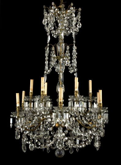 Appraisal: French Gilt-Brass and Cut Glass Tiered Twelve-Light Chandelier fourth quarter