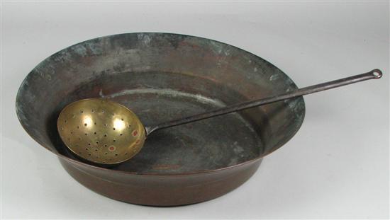 Appraisal: Brass Pan Skimmer th Century spun brass x pan with