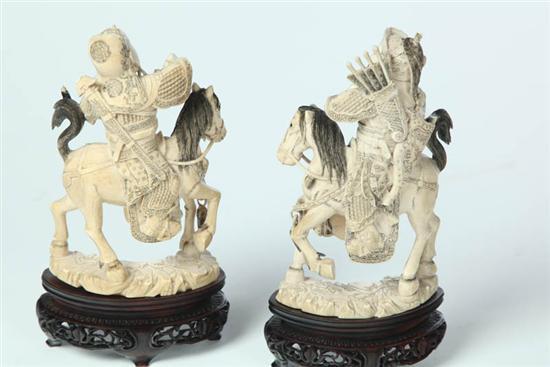 Appraisal: TWO IVORY CARVINGS China th century Two warriors on horseback