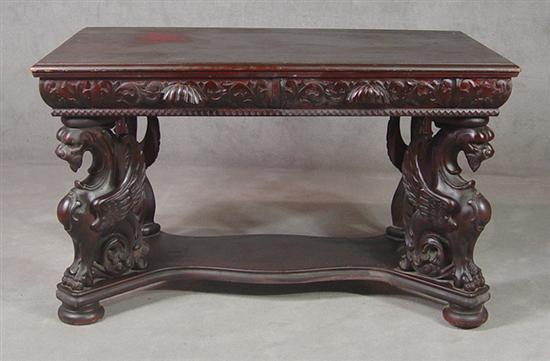 Appraisal: Tudor Revival Library Table Circa Mahogany Carved gryphon legs with