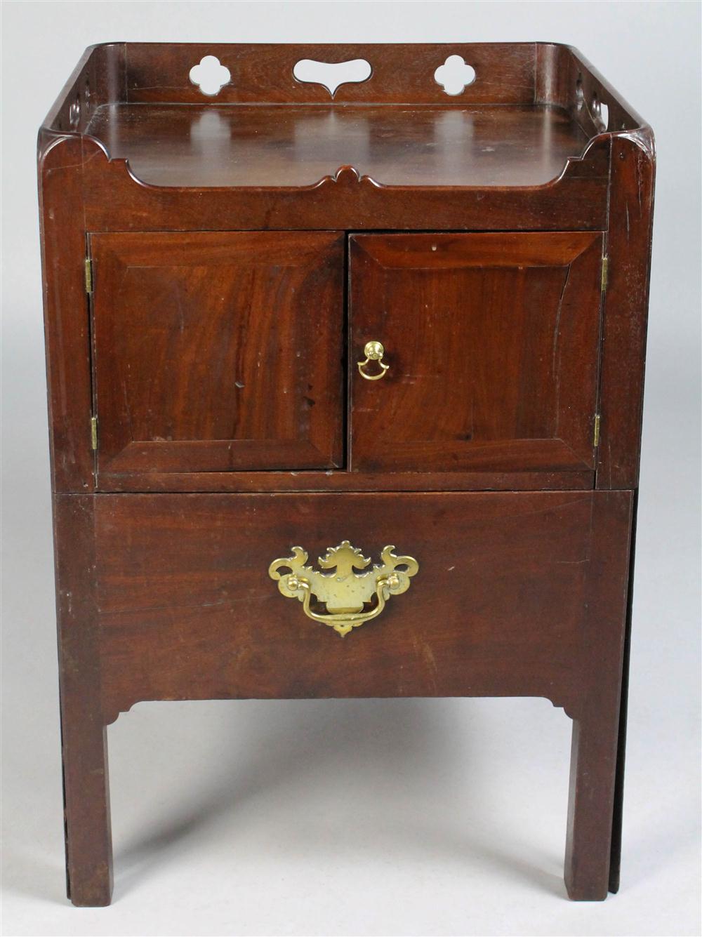 Appraisal: GEORGIAN MAHOGANY WASHSTAND having a rectangular form with pierced gallery