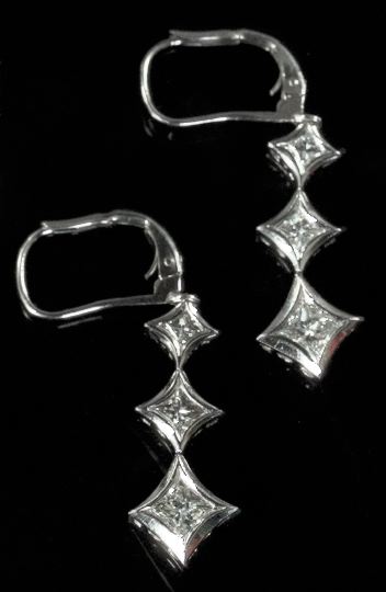 Appraisal: Pair of Fourteen-Karat White Gold and Diamond Earrings each composed