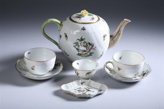 Appraisal: PIECES HEREND PORCELAIN Rothschild Bird pattern Teapot eight cups and