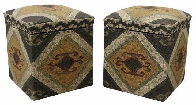 Appraisal: pair Southwest style hinged-top storage ottoman Woodwaves st c upholstered