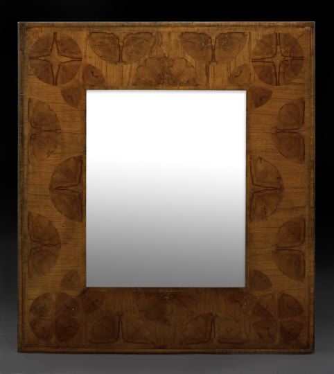 Appraisal: Contemporary Walnut and Burl Looking Glass the beveled rectangular plate