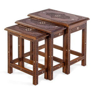 Appraisal: A Set of Syrian Walnut Three-Stack Nesting Tables th Century